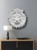 Handcrafted Lion Face 3D wall hanging sculpture in white colour, a powerful statement piece crafted in high-relief style.