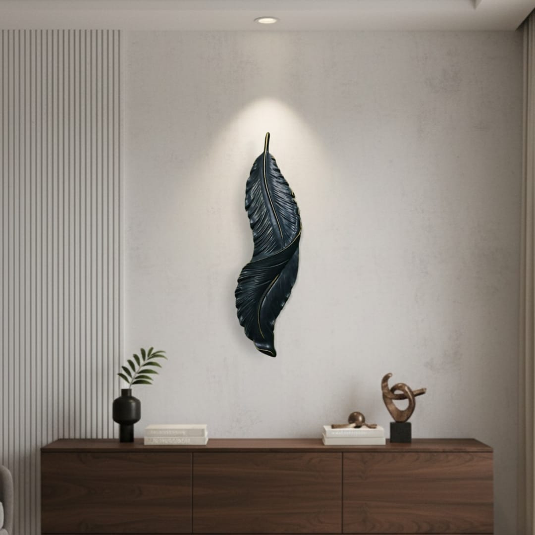 Modern 3D feather wall art with ambient LED lighting for elegant home decor