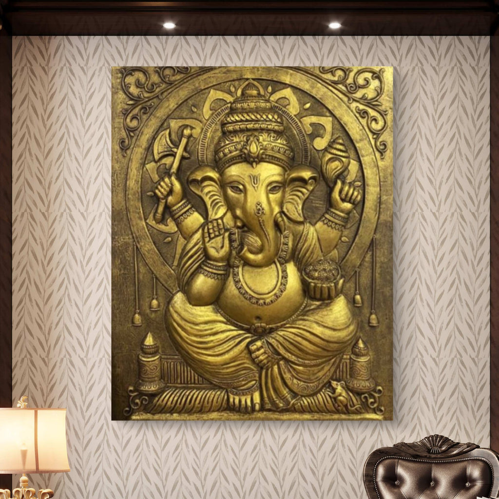 ganesha 3d relief wall mural 5x4 ft gold finish handcrafted wall sculpture for home decor