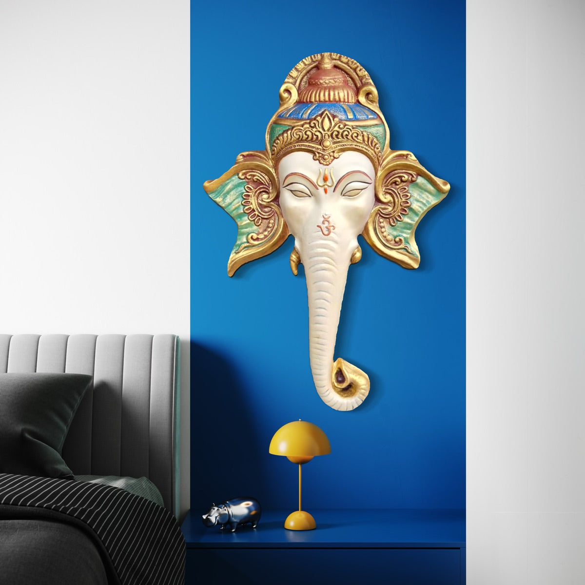 Ganesha face 3D relief wall mural (32x21 inch) in multicolour finish, handcrafted wall sculpture for home décor