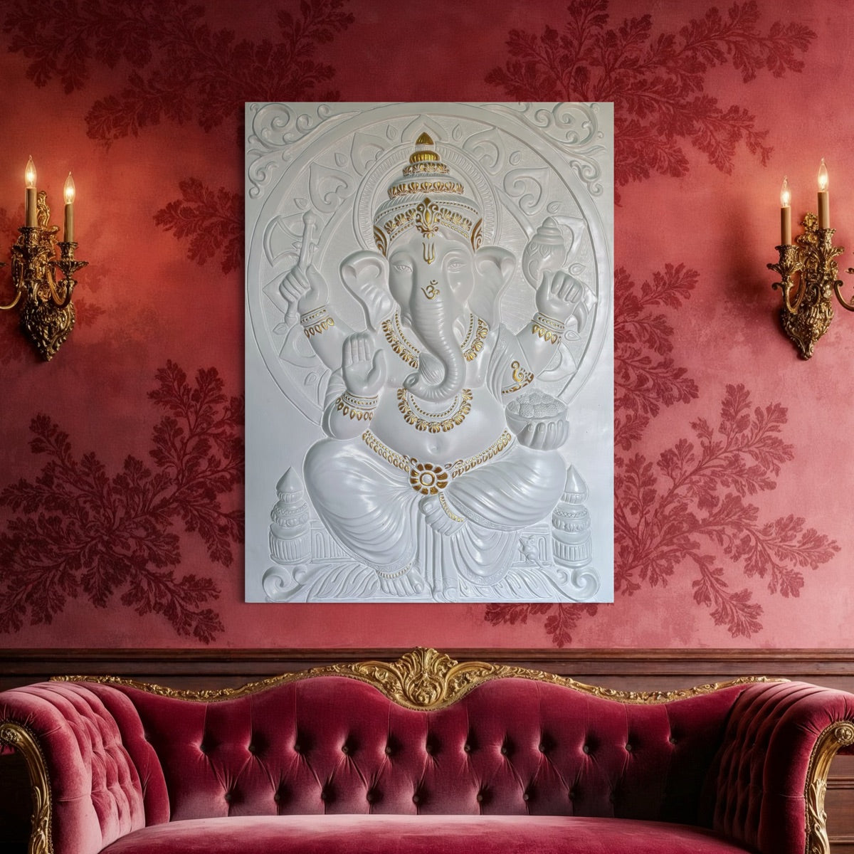 Handcrafted Ganesha 3D wall art, ready-to-hang piece available in Gold, Bronze,White and white with golden highlights,suitable for home, office and temple.
