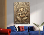 Handcrafted Ganesha 3D wall art, ready-to-hang piece available in Gold, Bronze, and White.
