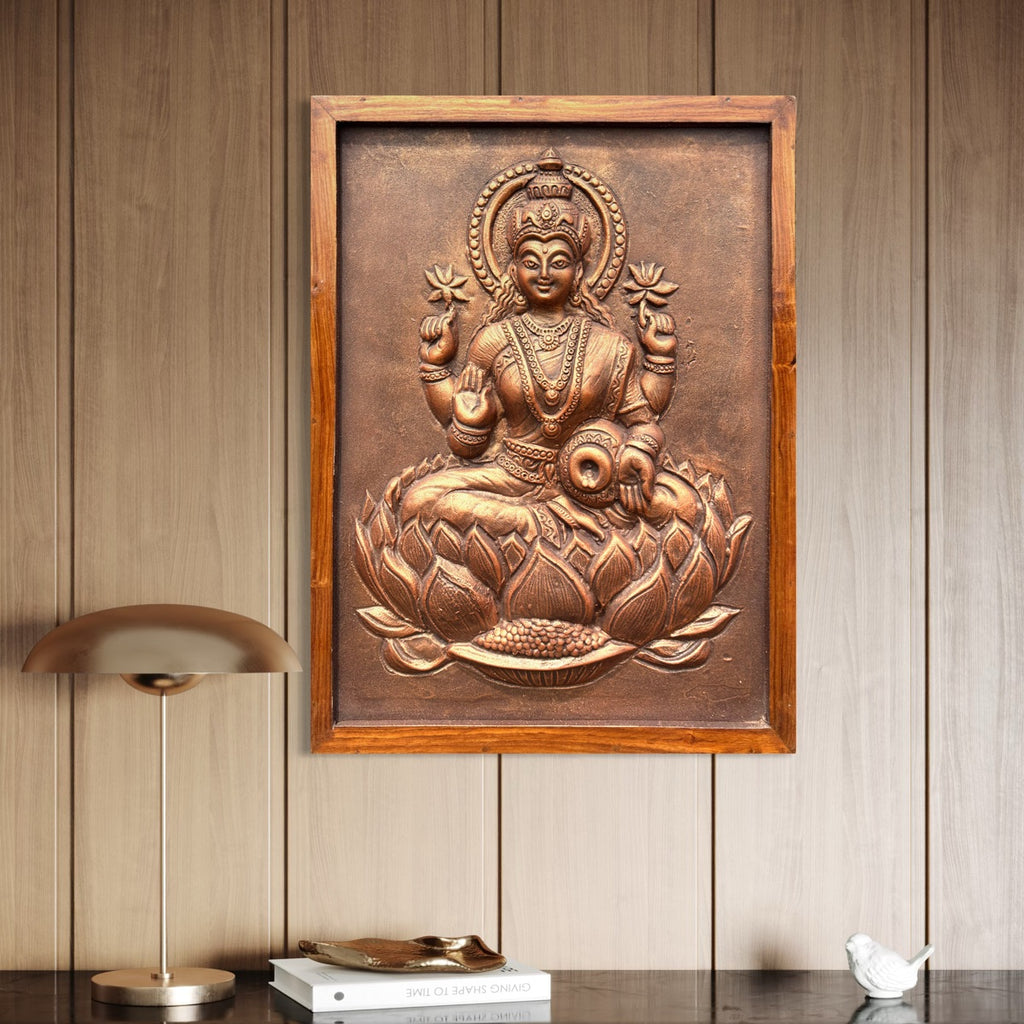 Full view of Goddess Lakshmi 3D wall art sculpture designed for decorative spiritual wall décor.