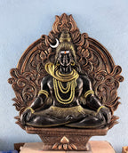 Gold and bronze Shiva Mahakal 3D wall art sculpture | handcrafted relief mural (60x52 inches) for modern home and studio décor