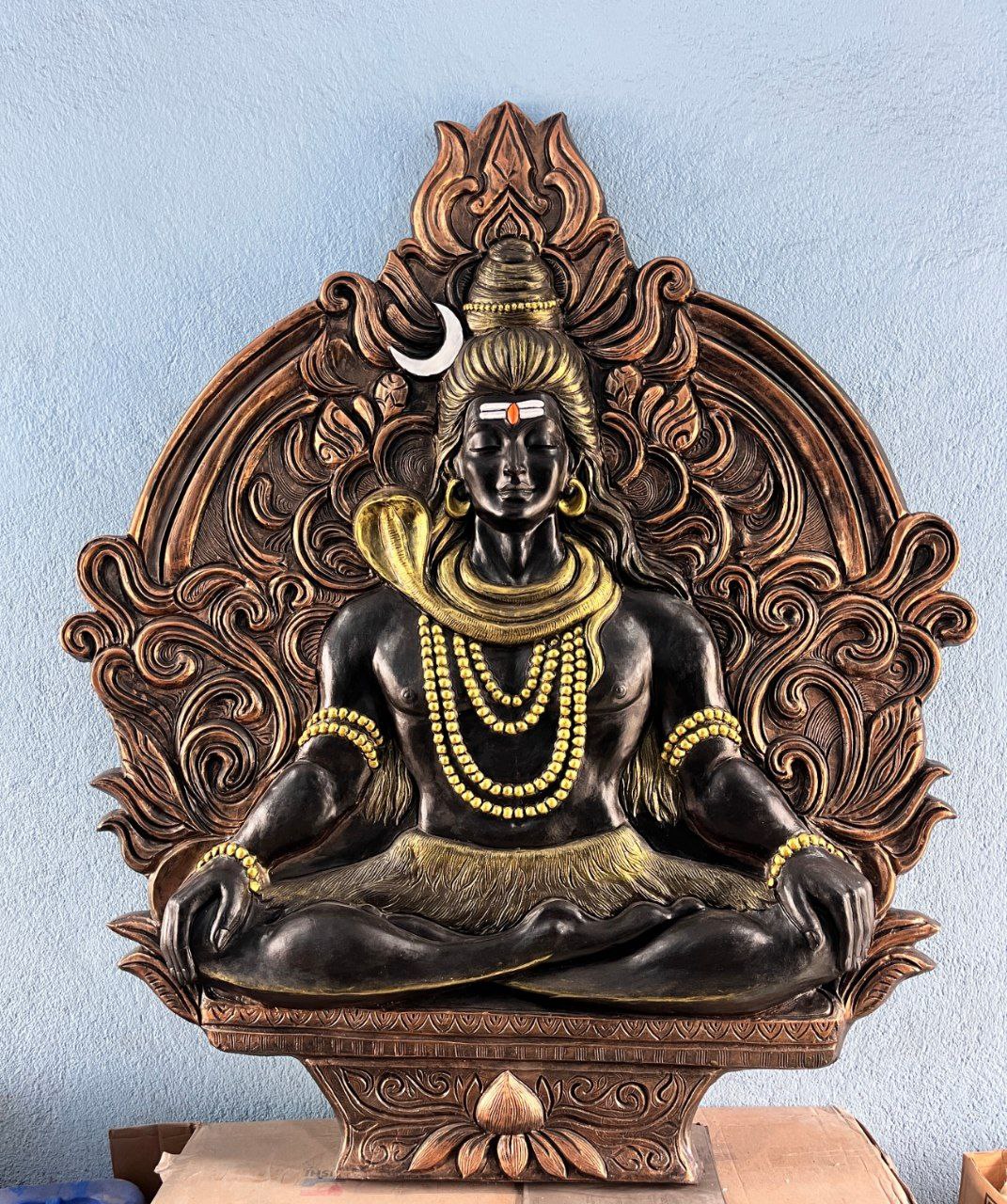 Gold and bronze Shiva Mahakal 3D wall art sculpture | handcrafted relief mural (60x52 inches) for modern home and studio décor