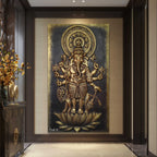 Golden 7x4 feet Drishti Ganesha 3D Relief Mural, a Vastu sculpture for divine protection and blessings.