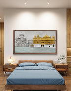 Detail of the Golden Temple mural, highlighting the sophisticated blending of gold and silver tones.