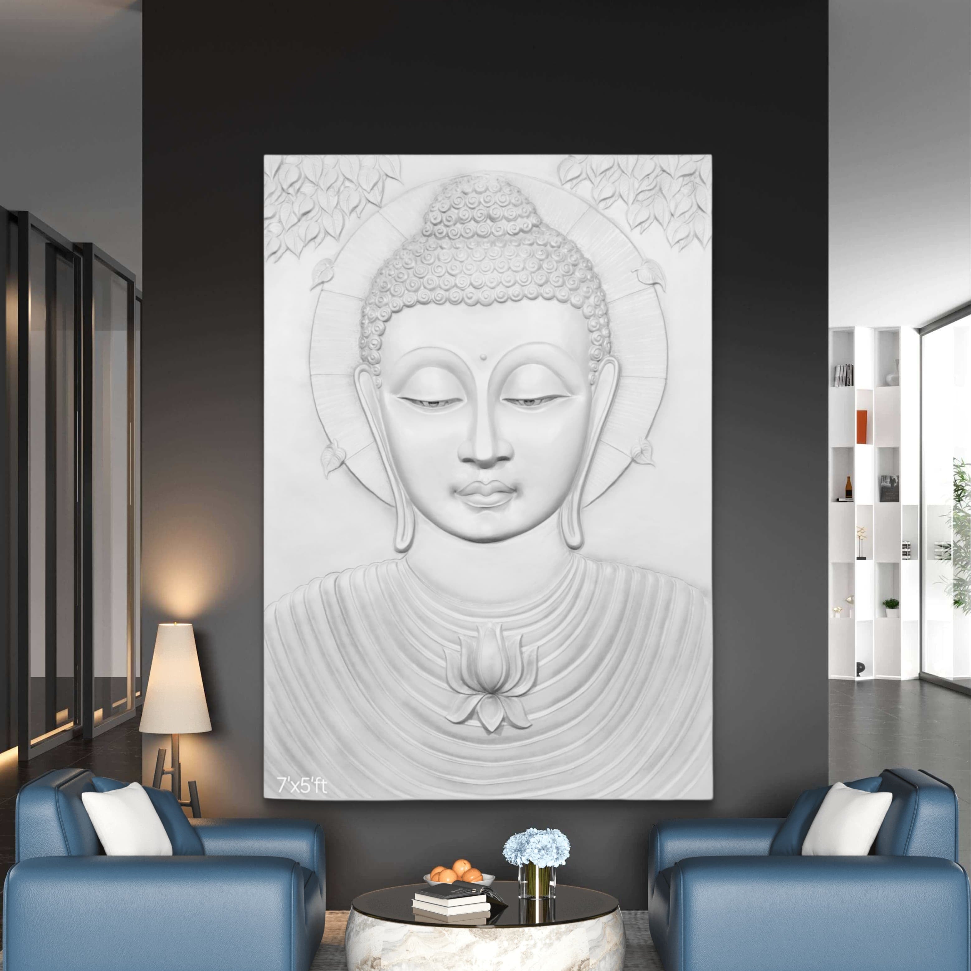 7x5 Feet Buddha 3D Wall Mural | Handcrafted Relief Sculpture for