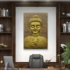 Handcrafted 3x2 feet Buddha face 3D wall art with lotus detailing, spiritual relief mural designed for meditation and yoga rooms.