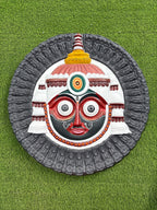 Handcrafted Jagannath 3D wall sculpture mural, detailed relief artwork in 3x3 feet ideal for spiritual interiors and pooja room walls
