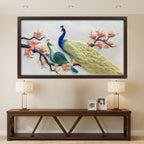 Handcrafted peacock 3D wall sculpture with intricate floral tree design, elegant 6x3 feet relief mural ideal for statement walls and modern interiors