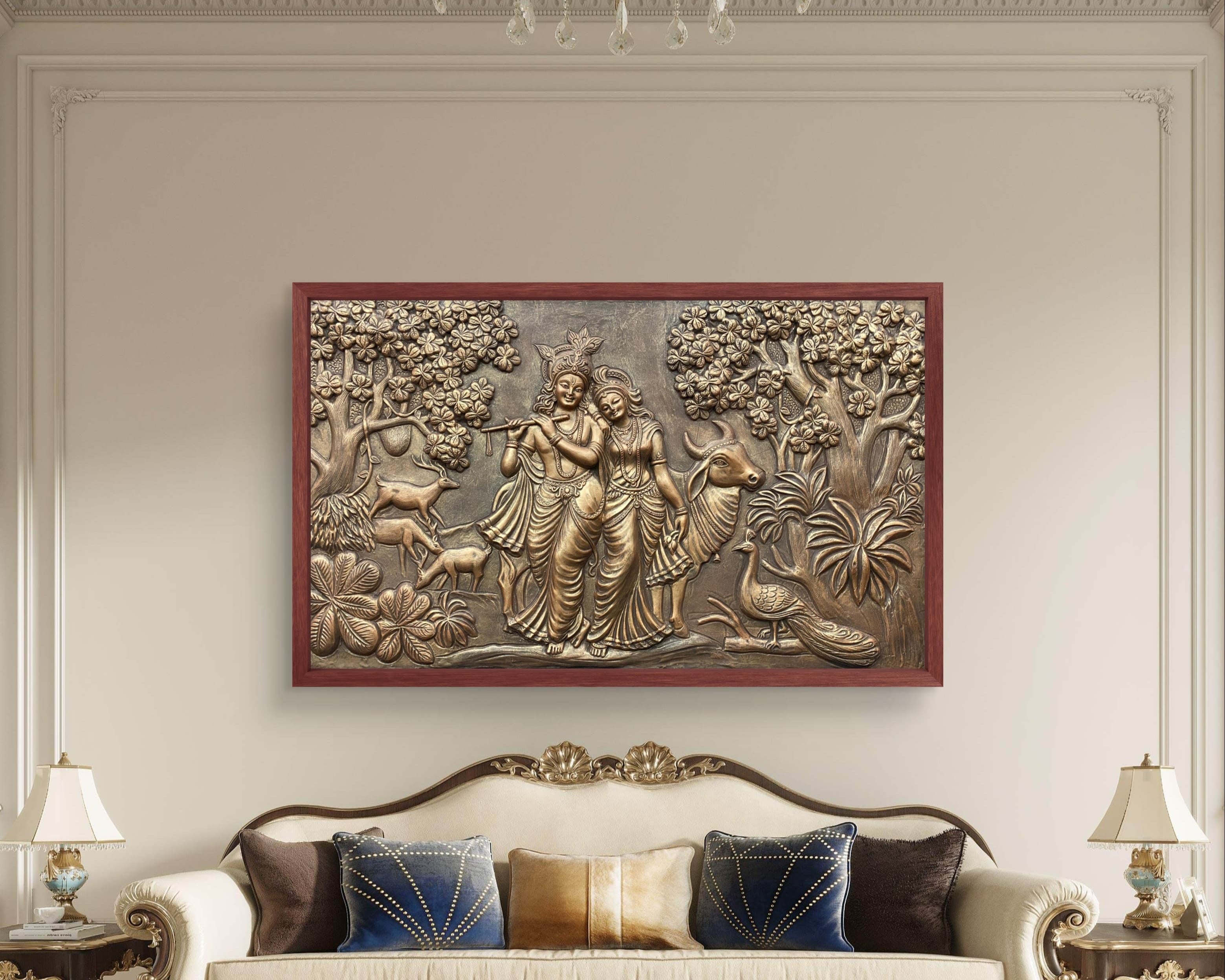 3D elevation Radha Krishna art, crafted with intricate detailing and spiritual elegance.