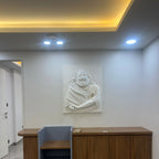 Intricate handcrafted religious wall art sculpture featuring Shri Ravishankar Maharaj for peaceful interiors