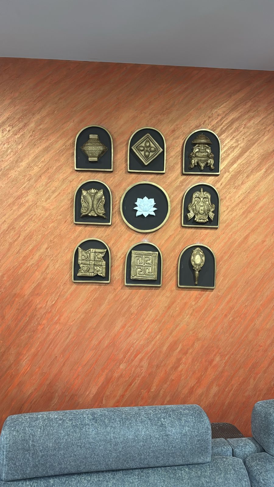 Detailed view of Kalpavriksha 3D wall sculpture highlighting ornamental design and texture
