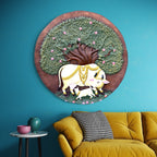 Close-up of Kamdhenu 3D relief wall art highlighting intricate sculpted details and craftsmanship