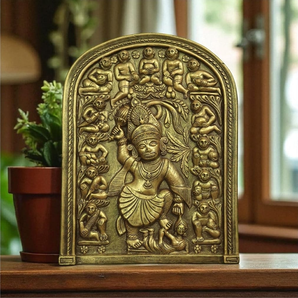 Kashtbhanjan Hanuman wall relief sculpture offering divine strength and protection, crafted with intricate detail.