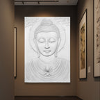 White finish large 7x5 feet Buddha wall art, ideal for a meditation room or large living space.