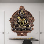 Large 60x52 inch Shiva Mahakal 3D wall mural | handcrafted dual-tone gold and bronze relief sculpture for interior décor