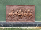Close-up of left-moving 7 horses 3D relief wall art highlighting dynamic movement and sculpted details