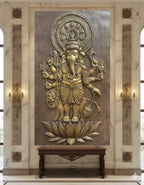 Lord Ganesha 3D relief wall sculpture featuring Mahaganapati design, large 7x4 feet handcrafted mural art for Vastu-positive and aesthetic home interiors