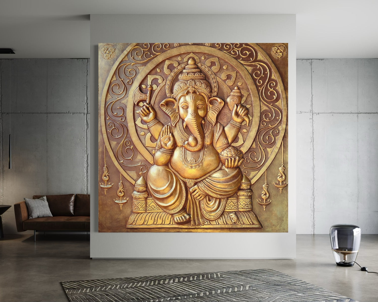 Full view of Lord Ganesha 3D wall art sculpture designed for grand spiritual interiors