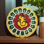Lord Ganesha wall hanging in traditional Lippan mud art style, perfect for spiritual and cultural home decor.