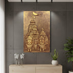 Lord Jagannath 3D mural wall art in 3x2 feet size, handcrafted elevated relief sculpture available in golden, bronze, and white finishes for spiritual home decor