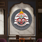 Lord Jagannath 3D relief mural wall art in 3x3 feet size, handcrafted spiritual sculpture designed for home, temple, and meditation room decor