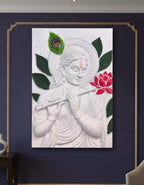 3x2 feet Lord Krishna 3D relief mural depicting the divine flutist playing the murali, ideal for living room or pooja room wall decor