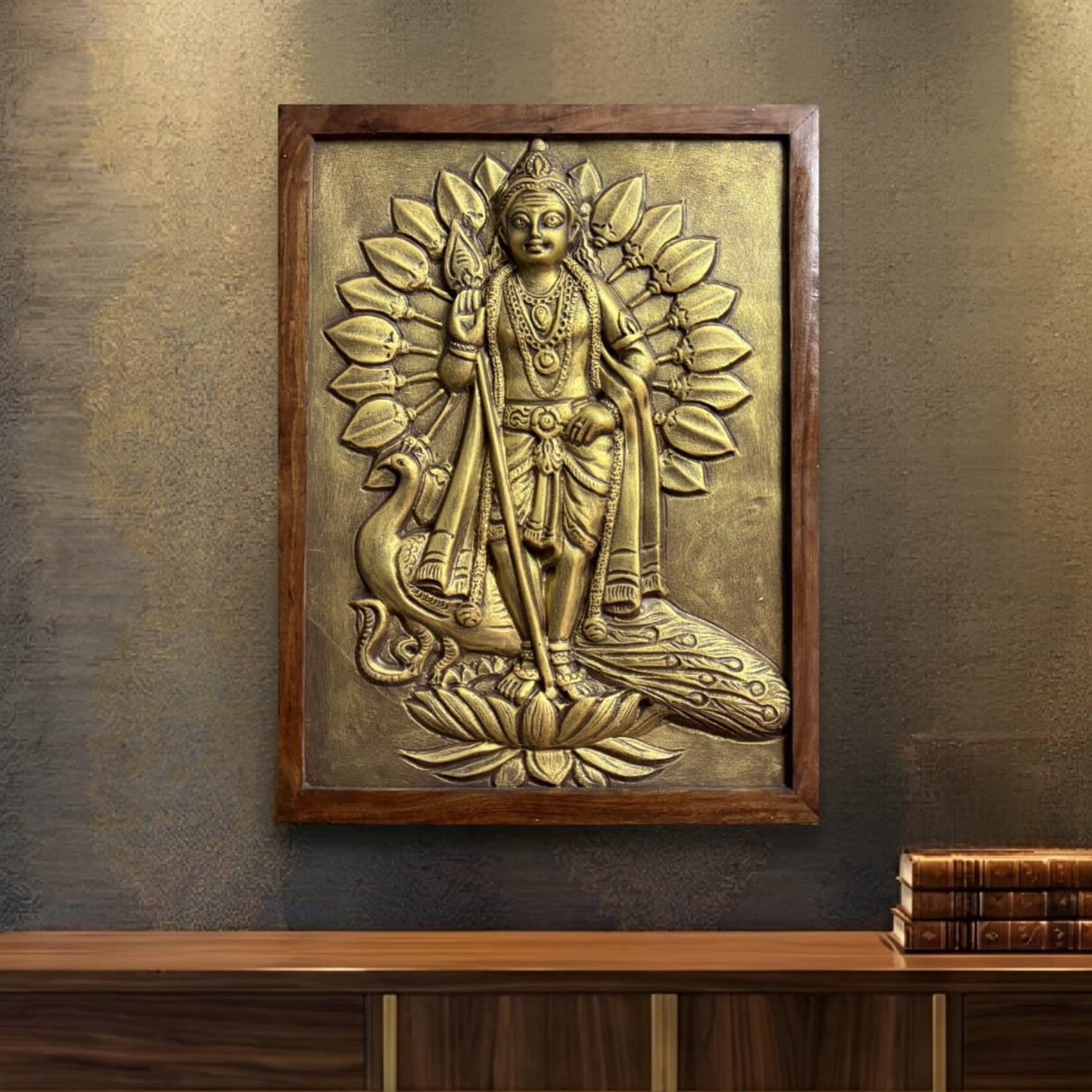 Lord Murugan 3D relief mural (20x15 inch), capturing his powerful presence and divine grace.
