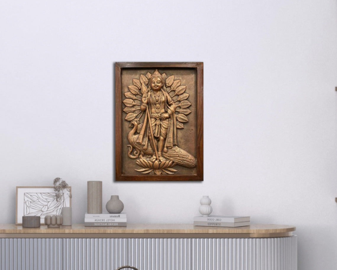 Lord Murugan 3D relief mural (20x15 inch), capturing his powerful presence and divine grace.