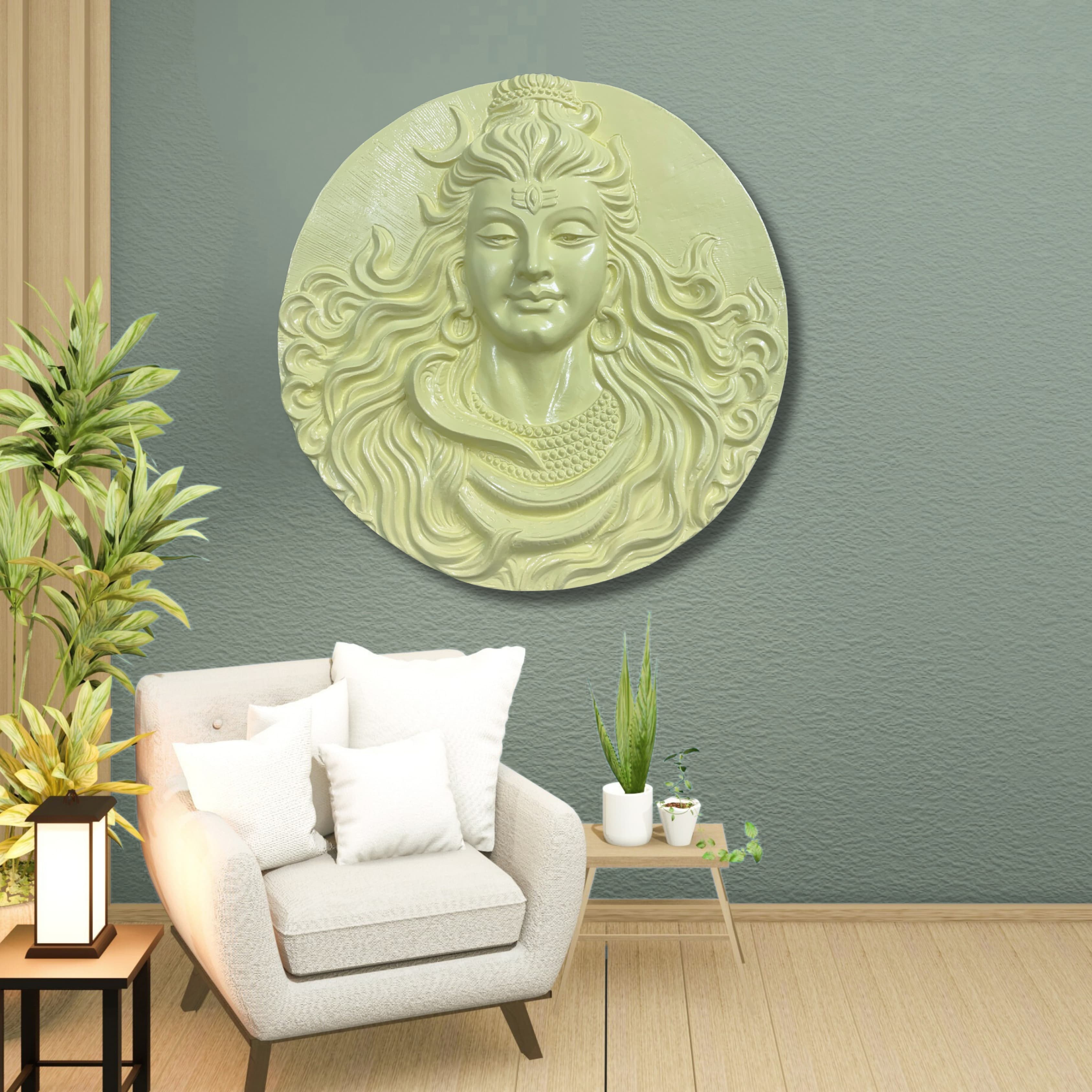 Lord Shiva Mahakaal 3D relief mural wall art in 2x2 feet size, available in five artistic finishes for spiritual home decor