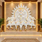 Close-up of Lord Surya Narayana 3D relief wall art highlighting intricate sculpted details and craftsmanship