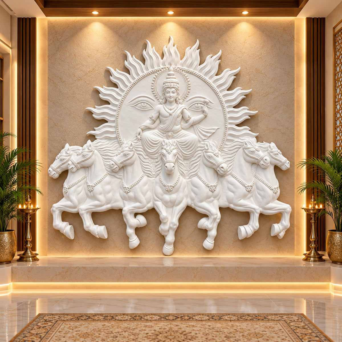 Full view of Lord Surya Narayana 3D wall art sculpture featuring a detailed handcrafted spiritual design