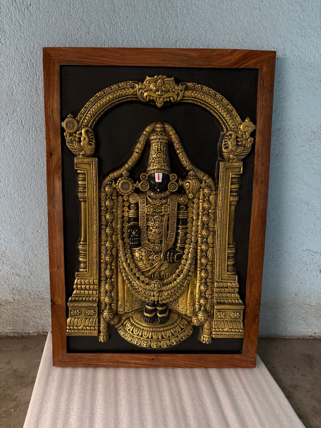 Lord Venkateshwara 3D relief mural wall art depicting a serene divine presence with intricate handcrafted detailing