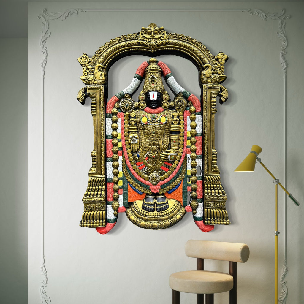 Lord Venkateshwara 3D relief wall art in 5.5x4 feet size, handcrafted divine sculpture ideal for pooja rooms, temples, and sacred home interiors in multicolour.