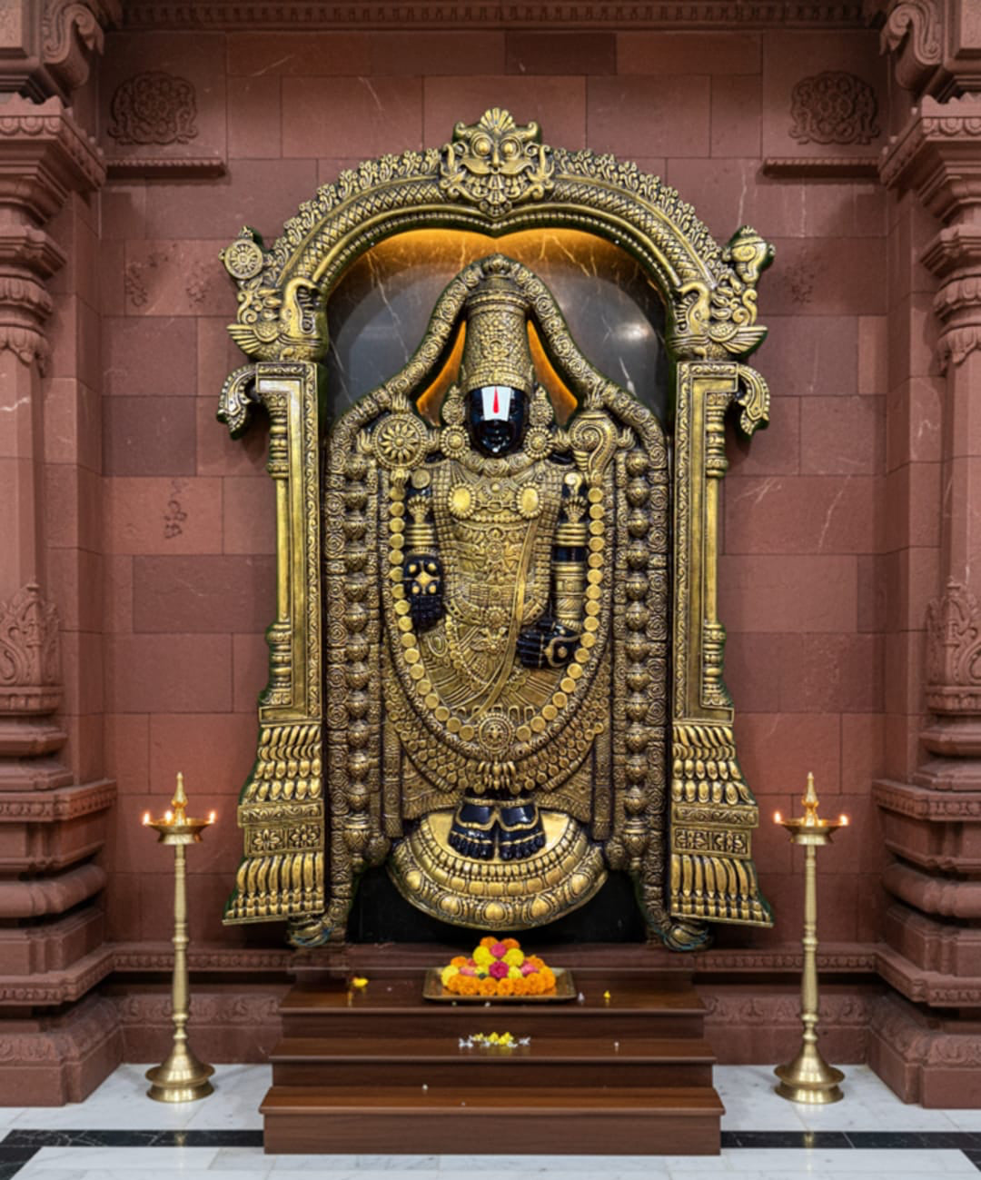 Lord Venkateshwara 3D relief wall art in 5.5x4 feet size, handcrafted divine sculpture ideal for pooja rooms, temples, and sacred home interiors