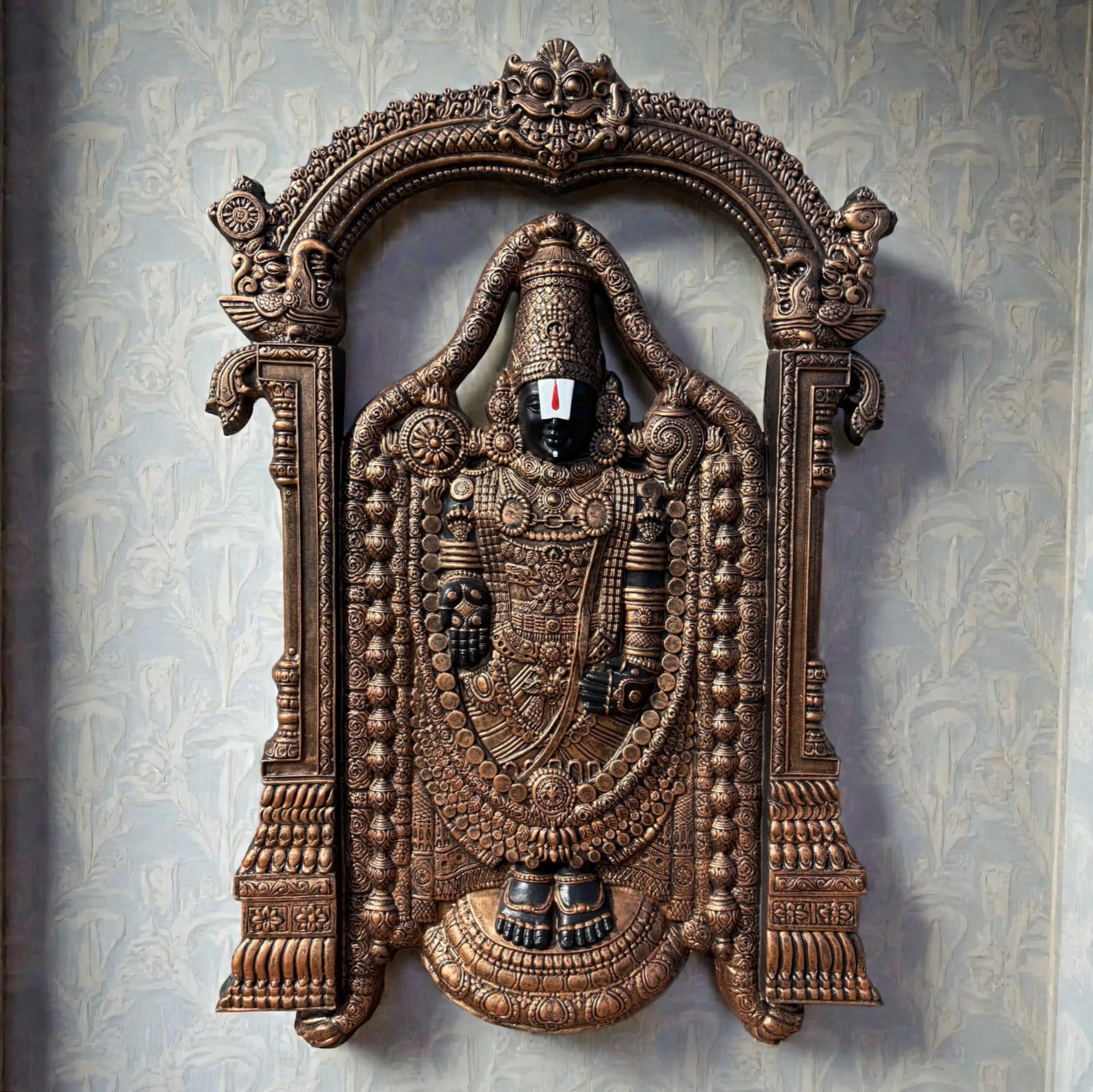 Lord Venkateshwara 3D relief wall art in 5.5x4 feet size bronze colour designed to bring divine grace to sacred spaces