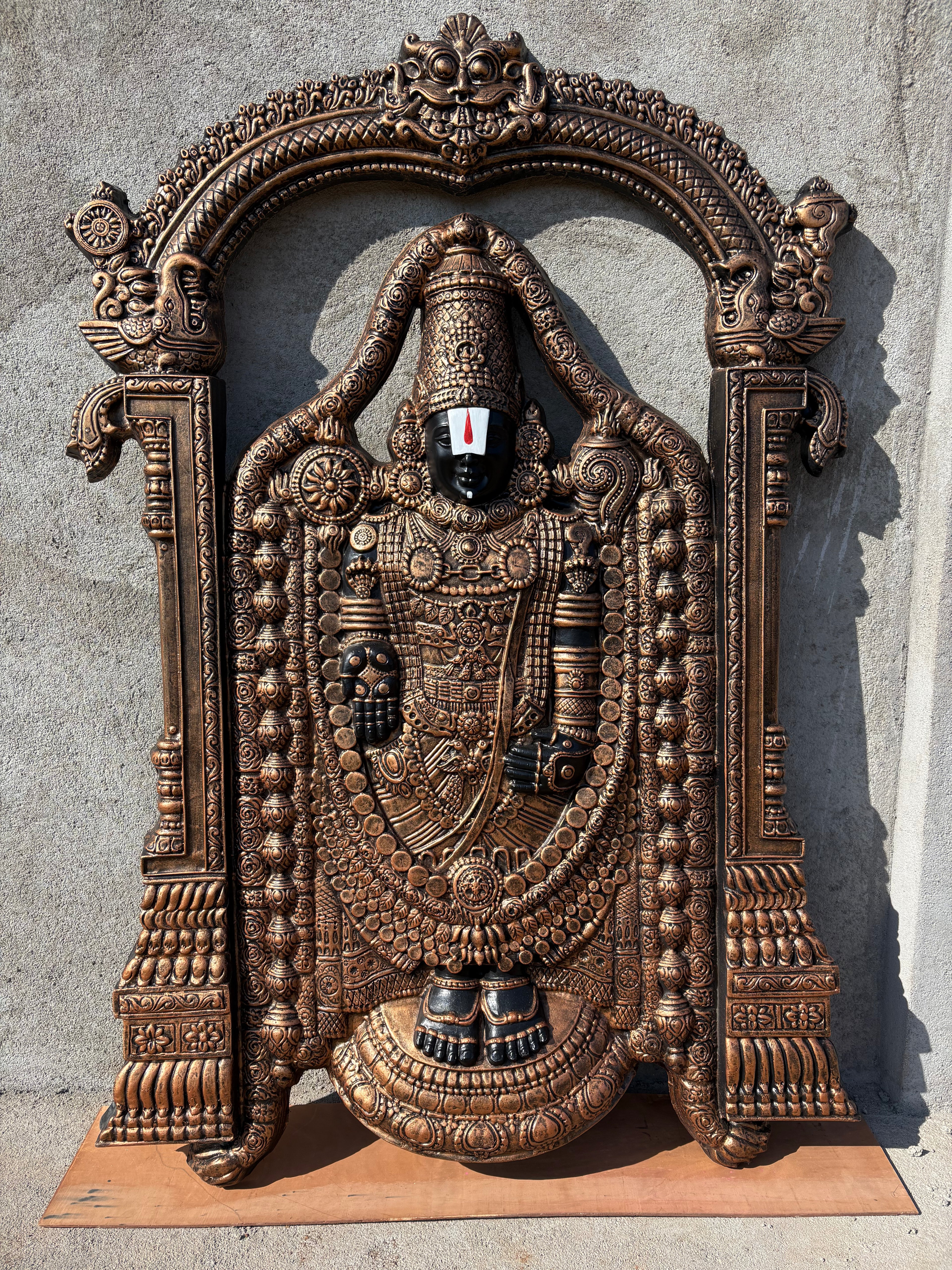 Lord Venkateshwara 3D relief wall art in 5.5x4 feet size bronze colour designed to bring divine grace to sacred spaces and temple