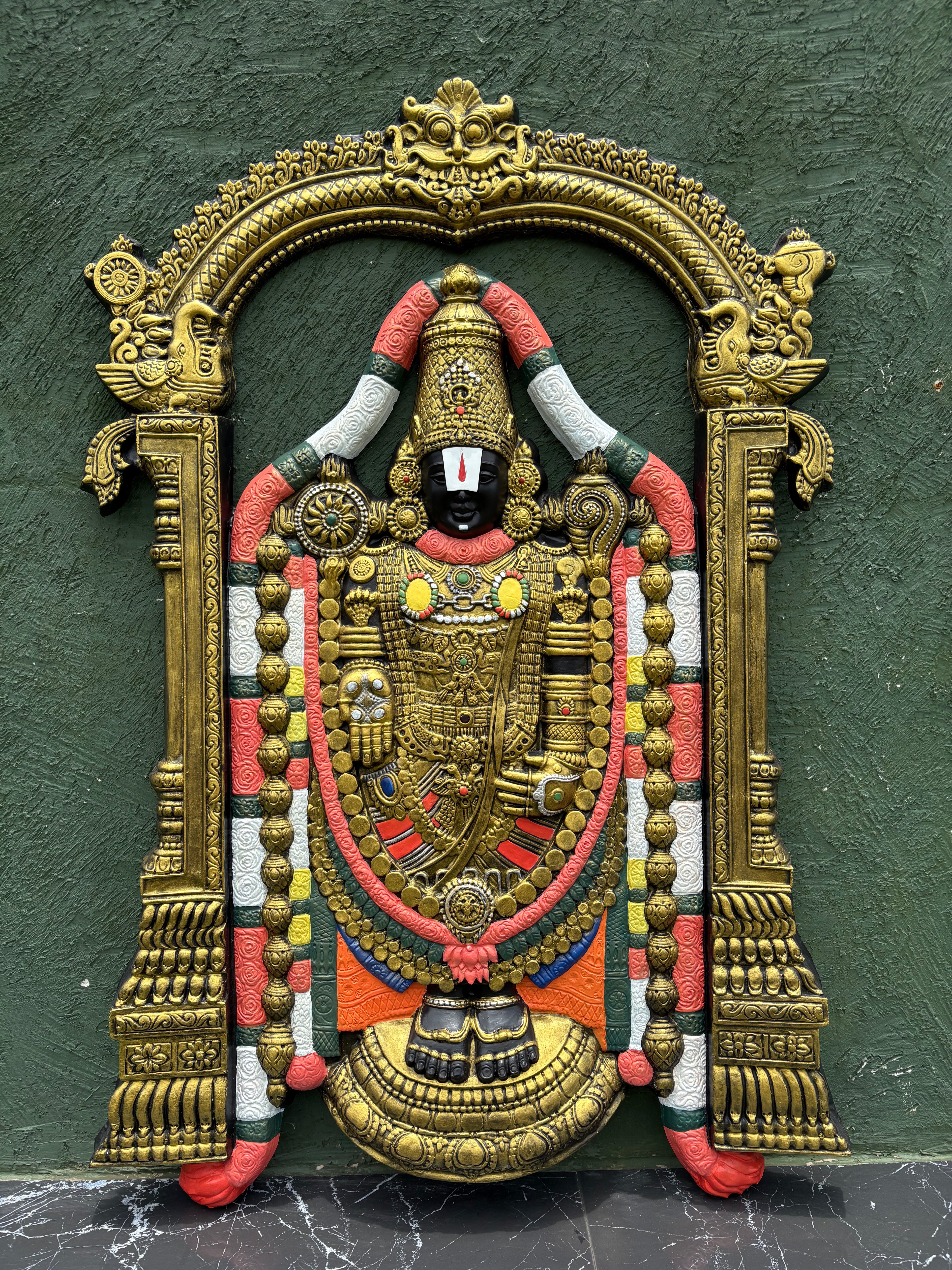 Lord Venkateshwara 3D relief wall art in 5.5x4 feet size designed to bring divine grace to sacred spaces in multicolour.
