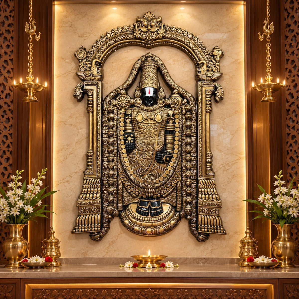Lord Venkateshwara 3D relief wall art in 5.5x4 feet size designed to bring divine grace to sacred spaces.