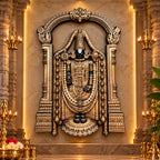 Lord Venkateshwara 3D relief mural with bronze highlights capturing spiritual significance and fine craftsmanship.