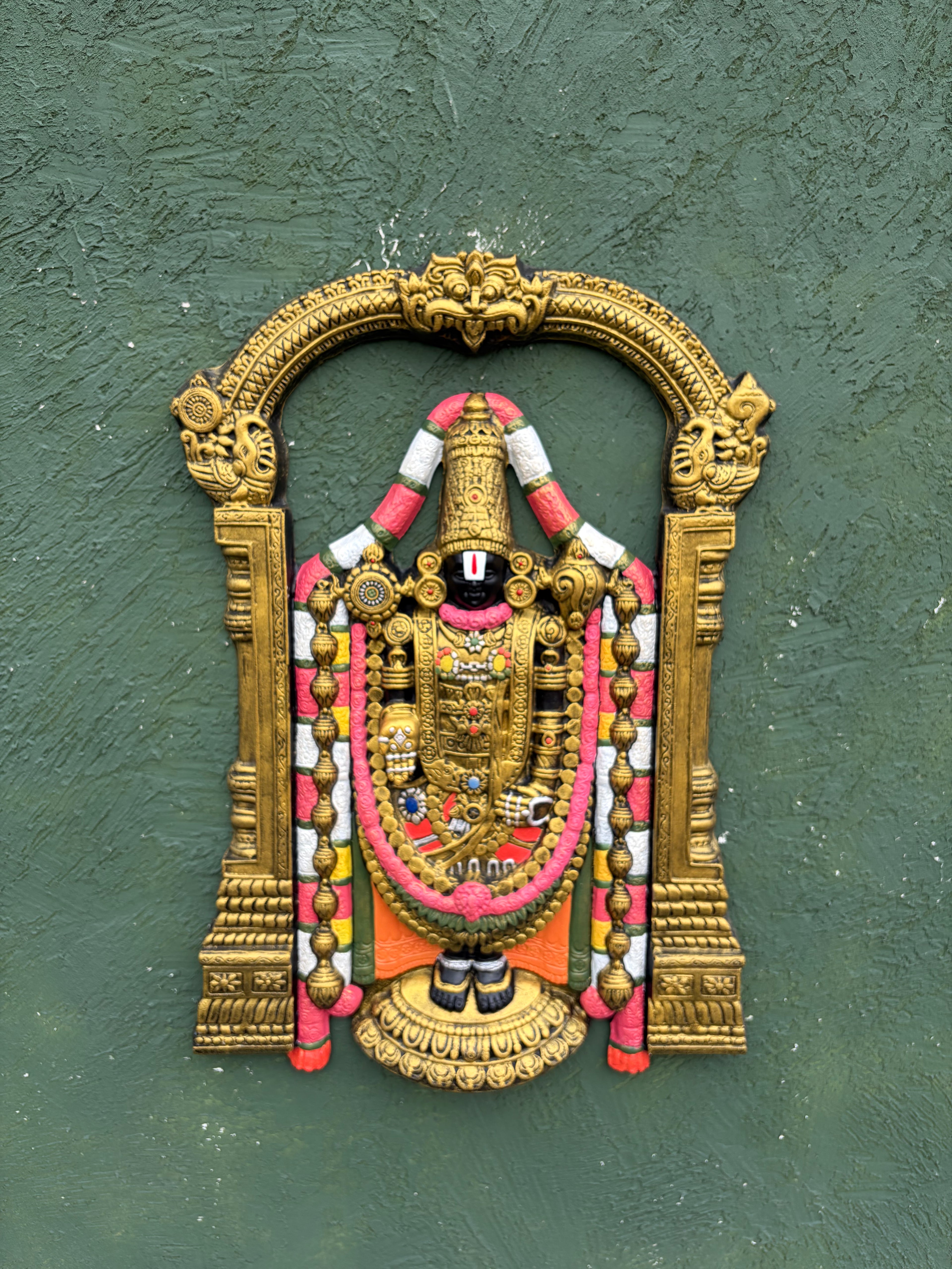 Close-up of Lord Venkateshwara 3D wall art highlighting intricate sculpted details and craftsmanship.