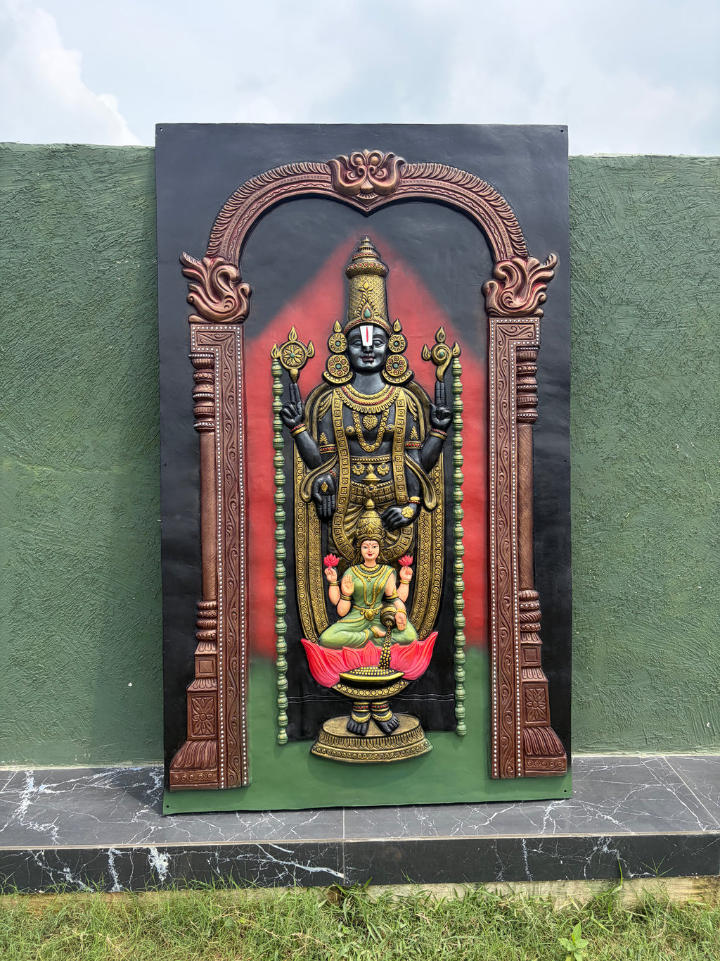 Lord Venkateshwara 3D wall art displaying depth through natural light and shadow effects.