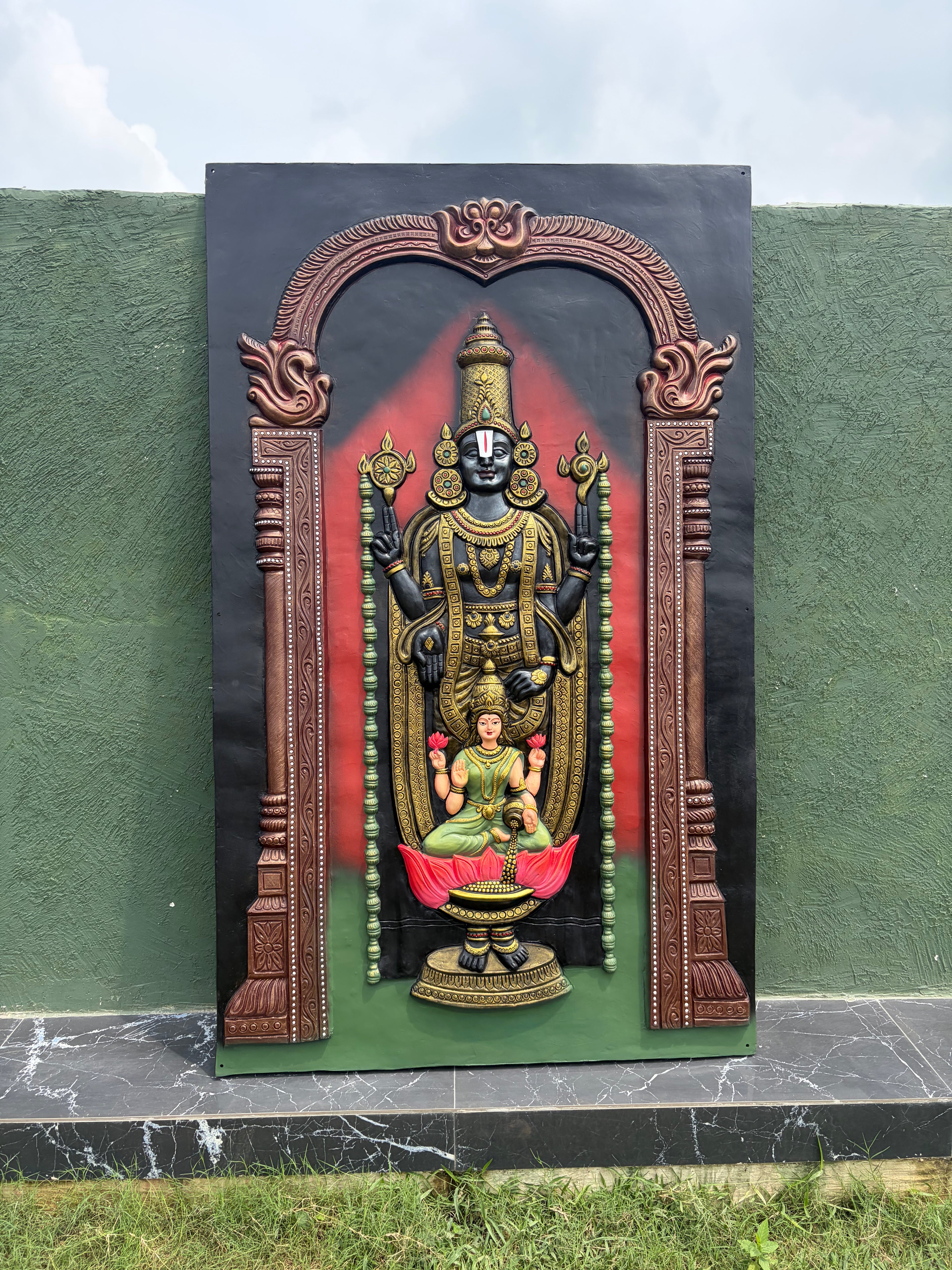 Lord Venkateshwara 3D wall art displaying depth through natural light and shadow effects.