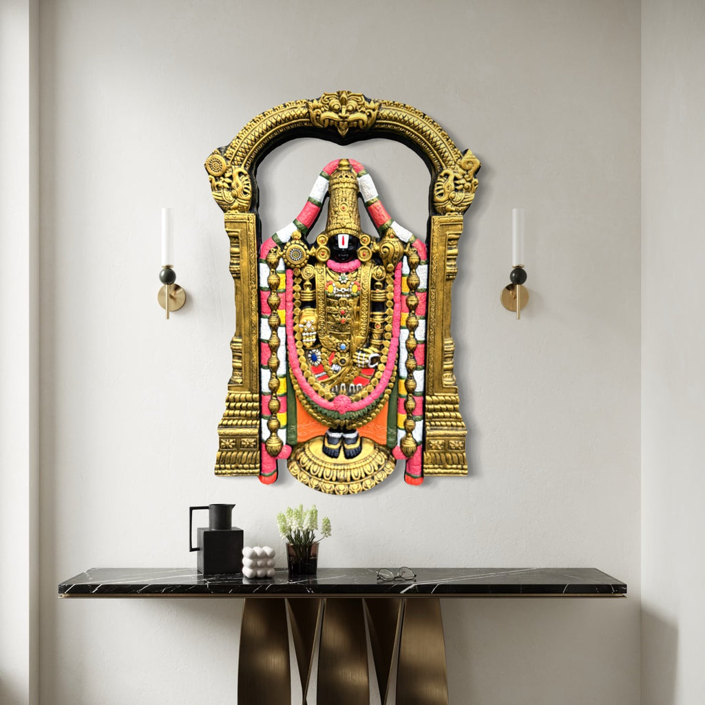 Full view of Lord Venkateshwara 3D wall art sculpture designed as a handcrafted spiritual wall décor piece.