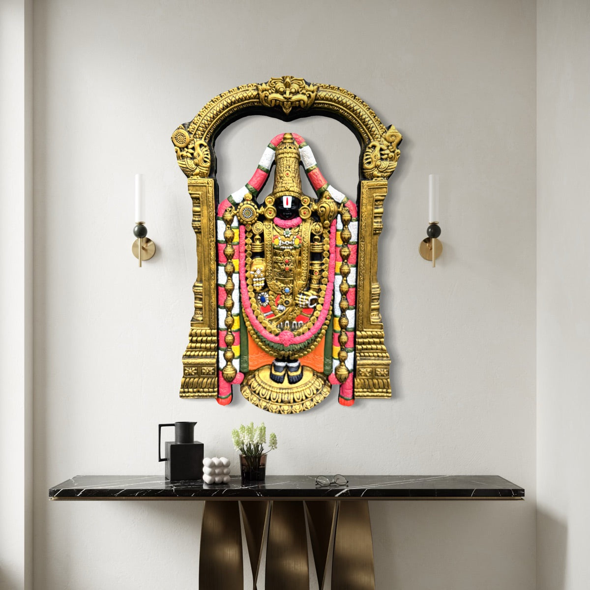 Full view of Lord Venkateshwara 3D wall art sculpture designed as a handcrafted spiritual wall décor piece.