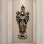 5x2 feet Lord Venkateshwara Balaji 3D wall mural in bronze finish, detailed handcrafted relief sculpture for temples and spiritual interiors.