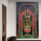 Detailed texture of Lord Venkateshwara wall sculpture showing layered relief work and fine detailing.