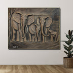 Majestic Elephant Family 3D Relief Mural (5x4 ft), symbolizing unity, wisdom, and strength.
